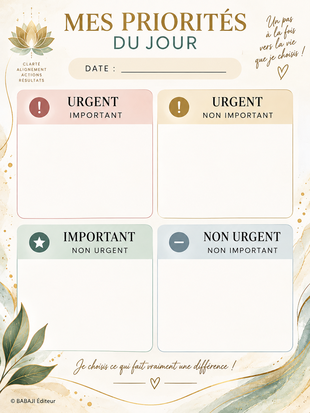 Tableau des priorités quotidiennes